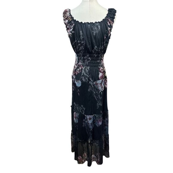 Lapis Anthropology Black Floral Pleated Ruffle Maxi Whimsigoth Dress Medium - Picture 4 of 16